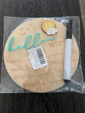 New Hello World Wooden Baby Milestone Plaque